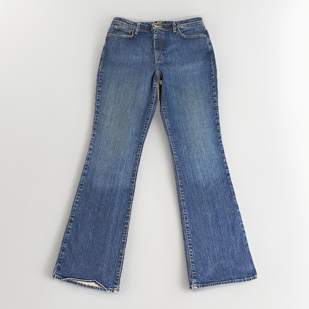 Eddie Bauer Curvy Shaped Bootcut Jeans Womens 14T 34x34 Medium Wash Blue Denim